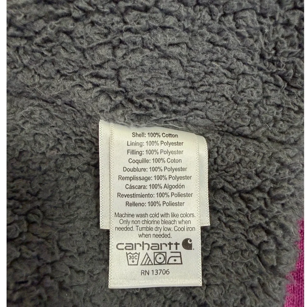Carhartt Hooded Jacket Kids Size 14 Purple Sherpa Lined‎ Canvas Active Work Coat